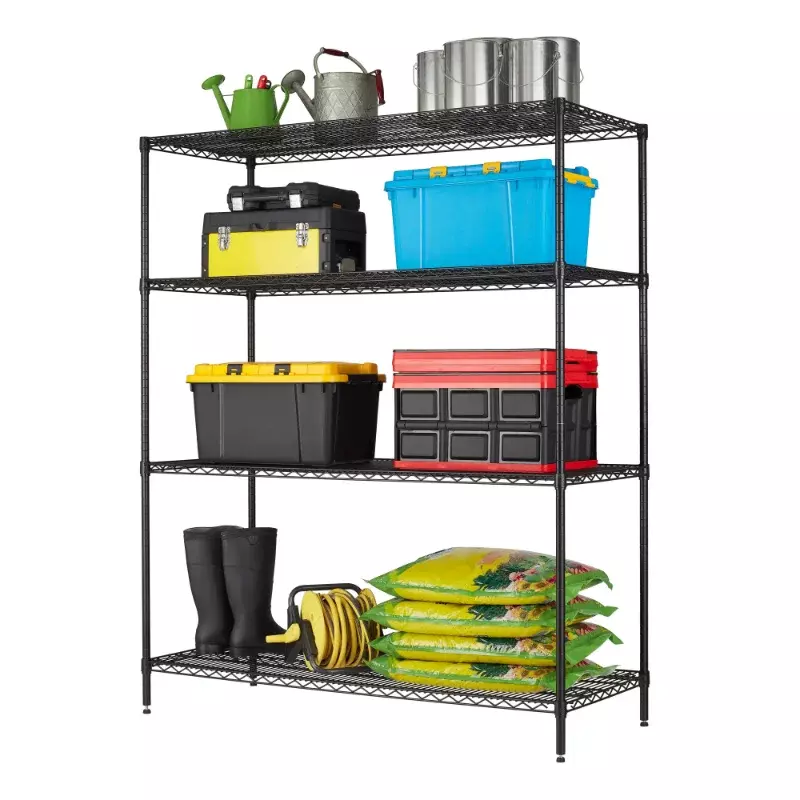 Hyper Tough 24"Dx60"Wx72"H 4 Shelf Commercial Wire Shelving Black Steel Each Capacity 1000 Lbs  Tool Organizer