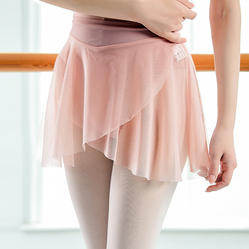 New Pink Pull on Tulle Skirt High Low Woman Ballet Lyrical Mesh Short Skirt For Girls Sheer Tutu Practise Wear