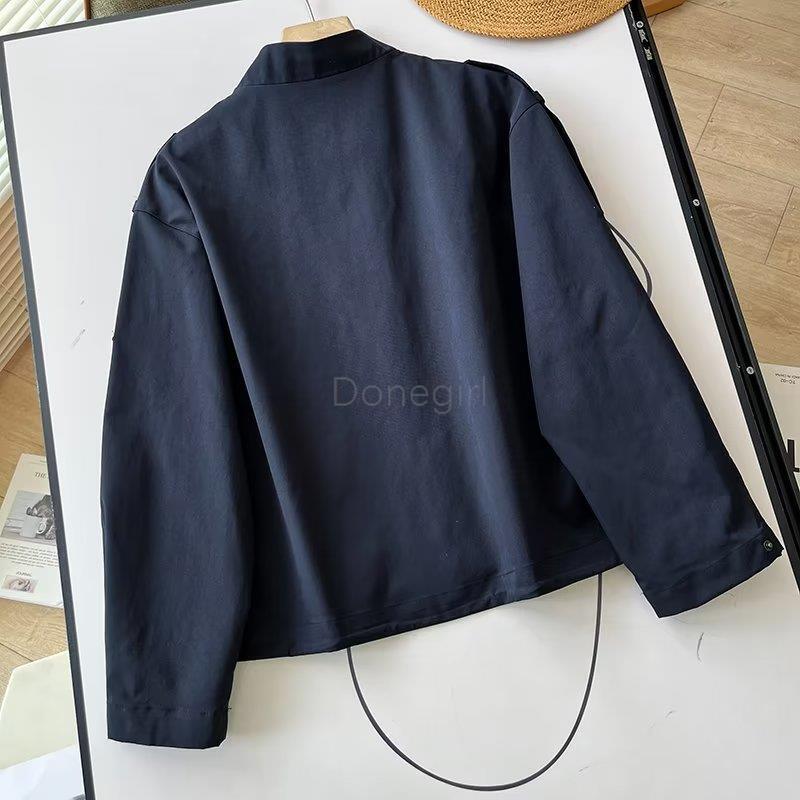 Donegirl 2023 Autumn New Women Stand Neck Single-breasted Loose Solid Jacket Baseball Uniform Coat Simple Commute Tops Female