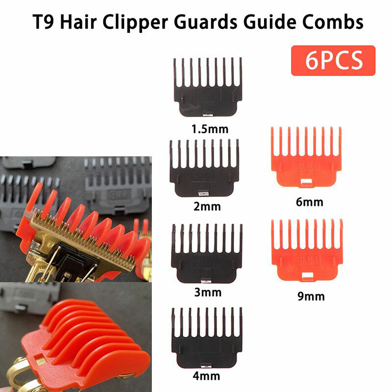 Protectores de pelo para cortadora profesional T9, reemplazo de guías de corte, 1,5mm, 2mm, 3mm, 4mm, 6mm, 9mm, 6 unids/set