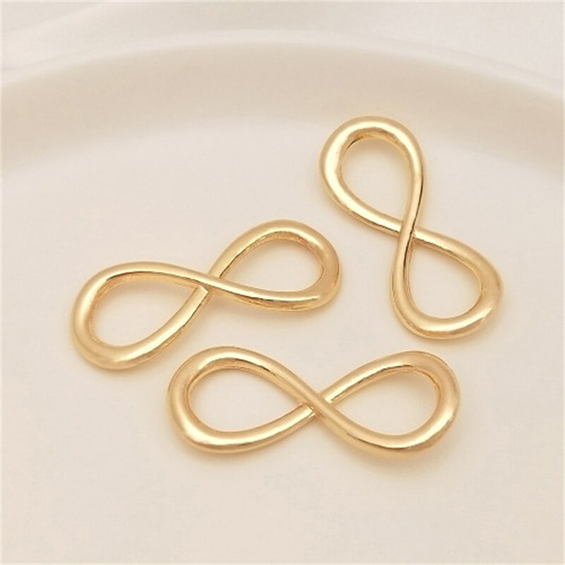 Oro reale placcato oro 14K, anello di collegamento con fibbia Infinite Love 8, fibbia di connessione in corda di pelle accessori per gioielli fai da te K081
