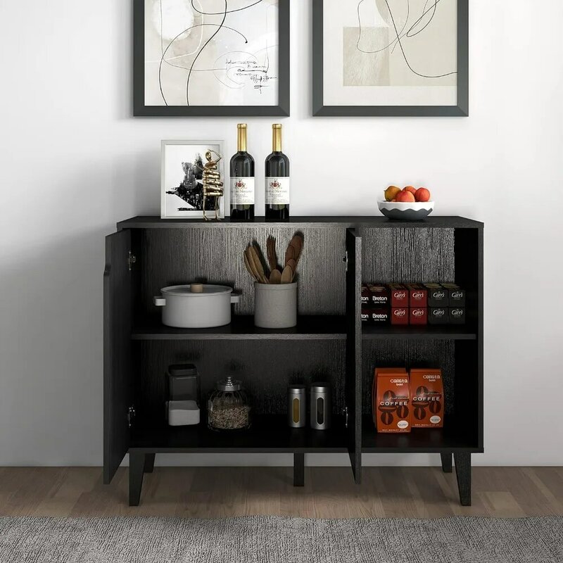 Шкаф для хранения с 2 дверцами и полками, белый (черный винный холодильник 41,81 дюйма), Бесплатная стойка, барная мебель