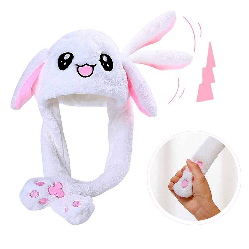 Plush Moving Rabbit Ears Hat Funny Hand Pinching Airbag Magnet Soft Hat Controllable Long Ears Cute Animal Gift Rabbit Ear Hat