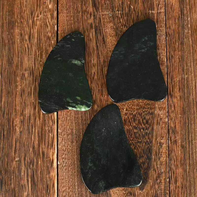 Tablero de raspado de piedra de rey de Jade tibetano Natural, pieza de mango en vivo Universal Gua Sha para dragar meridianos