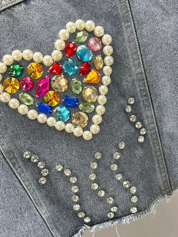 태슬 리벳 다채로운 다이아몬드 데님 재킷, 긴팔 스트리트웨어 아우터 재킷, 패션 코트, 2024 여름 신상 탑