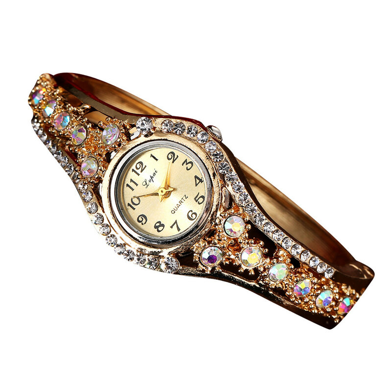 Relógio de pulseira de liga de aço feminino, relógios de luxo feminino, diamante colorido incrustado, relógio de quartzo feminino, nova moda
