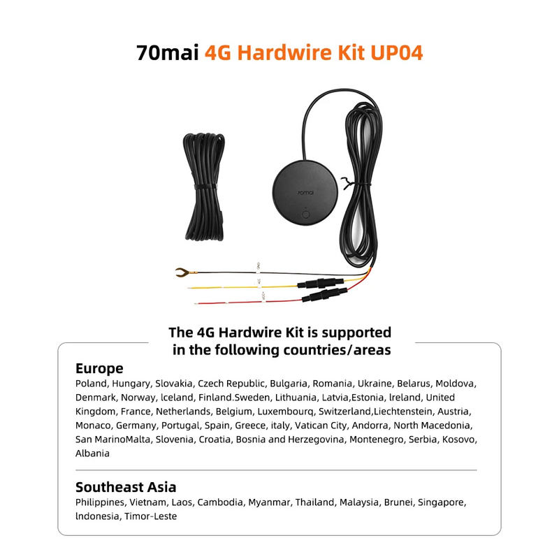70mai 4G Hardwire Kit UP04 for 70mai A810 Omni X200 4G Module UP04 Live Streaming 4G Parking Cable for 70mai A810 X200 Car DVR