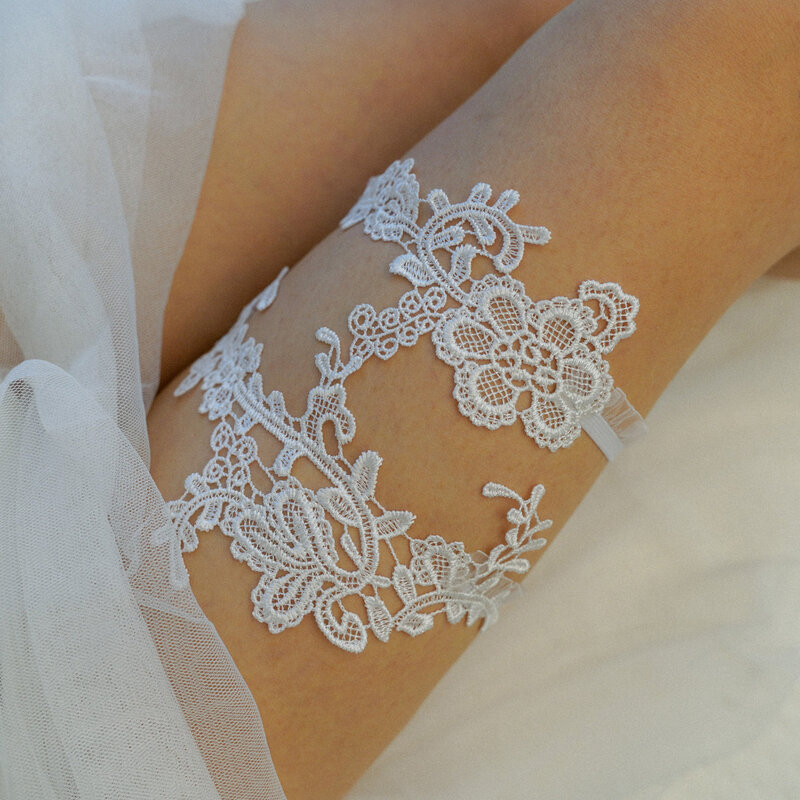 Whhite Lace Applique Wedding Garters Elegant Cosplay Thigh Loop Girls  Party Bridal Flower Leg Rings Garter Belt