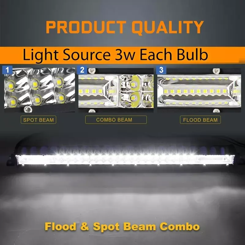 Barra de luz led 12D delgada, foco de inundación combinado de 20 pulgadas y 10 pulgadas para SUV 4x4, lámpara de trabajo led todoterreno, 12V y 24V, luz de conducción automática