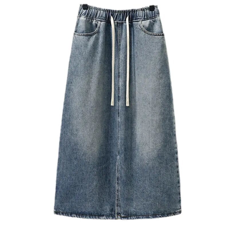 Plus size denim skirt faldas para mujeres Mid-length slit high-waisted fashion elastic-waist A-line skirts ropa de mujer ofertas