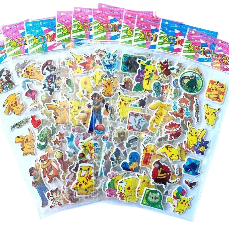 Pokemon Pikachu stiker 3D hewan peliharaan lucu Elf kartun 3D stiker gelembung anak hadiah Puzzle pasta gelembung hadiah grosir