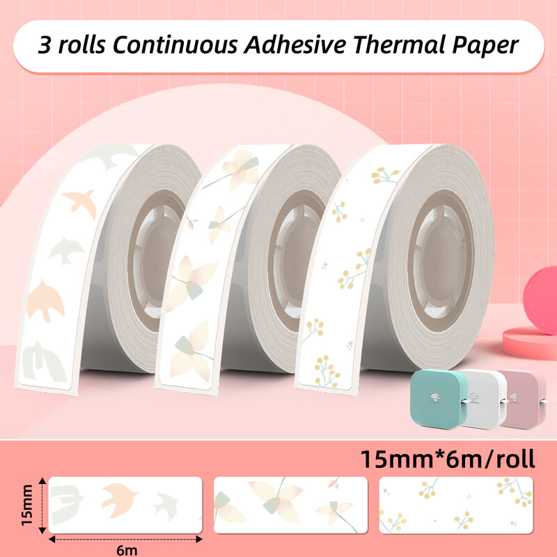 Etiqueta adesiva de papel térmico adesivo, Fita impermeável para Phomemo Q30 D30S, 3 rolos Q30 D30