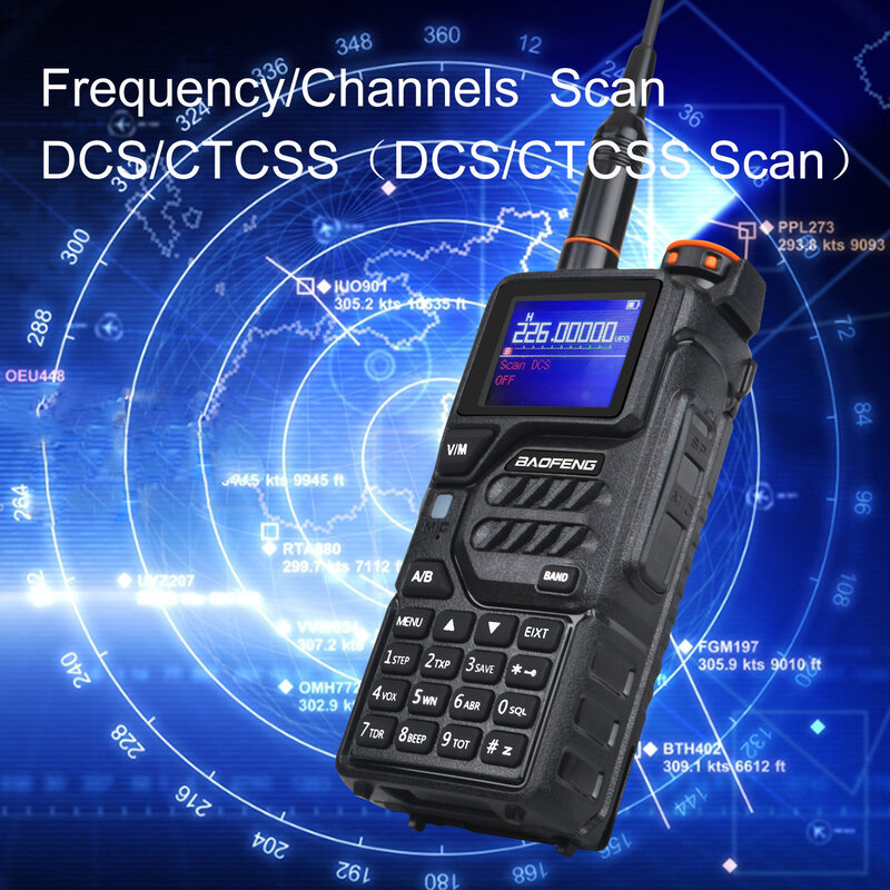 جهاز اتصال لاسلكي محمول باوفينج باوفينج ، سهل الاقتران ، ساعة توقيت ، K5PLUS ، FM ، AM ، VHF ، UHF ، NOAA ، VOX ، 3 وظيفة مسح