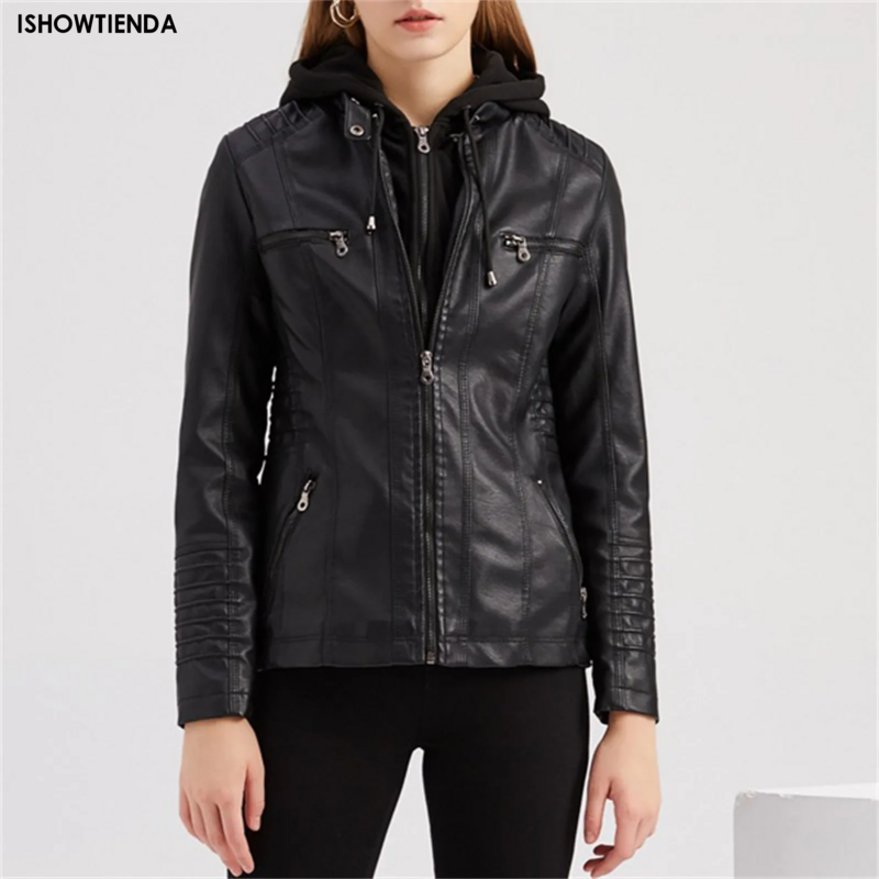 Куртка из искусственной кожи для женщин и мужчин, Повседневная модная облегающая однотонная мотоциклетная куртка с воротником-стойкой, защита от ветра, осень