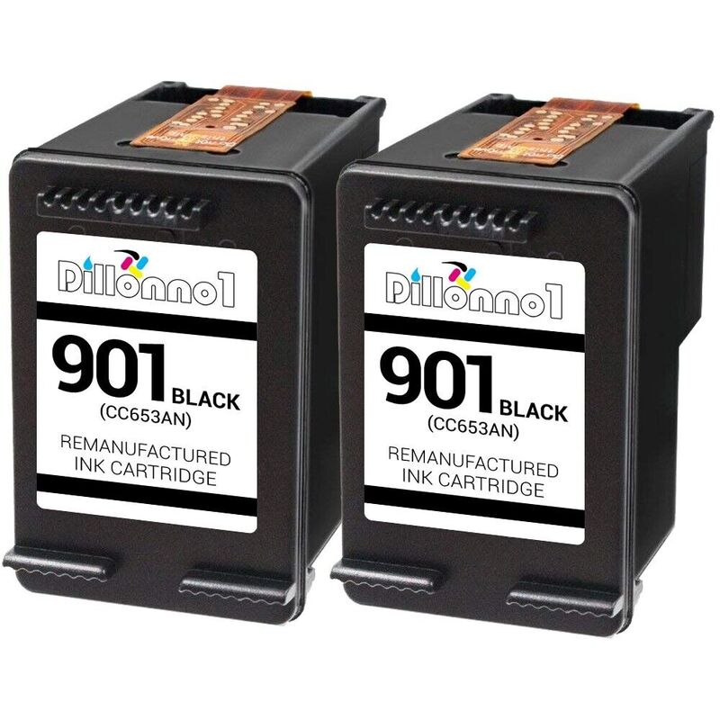 Cartuchos de tinta para hp 901 preto (cc653a), para jato de escritório j4524 j4540 j4550 j45, 2 peças