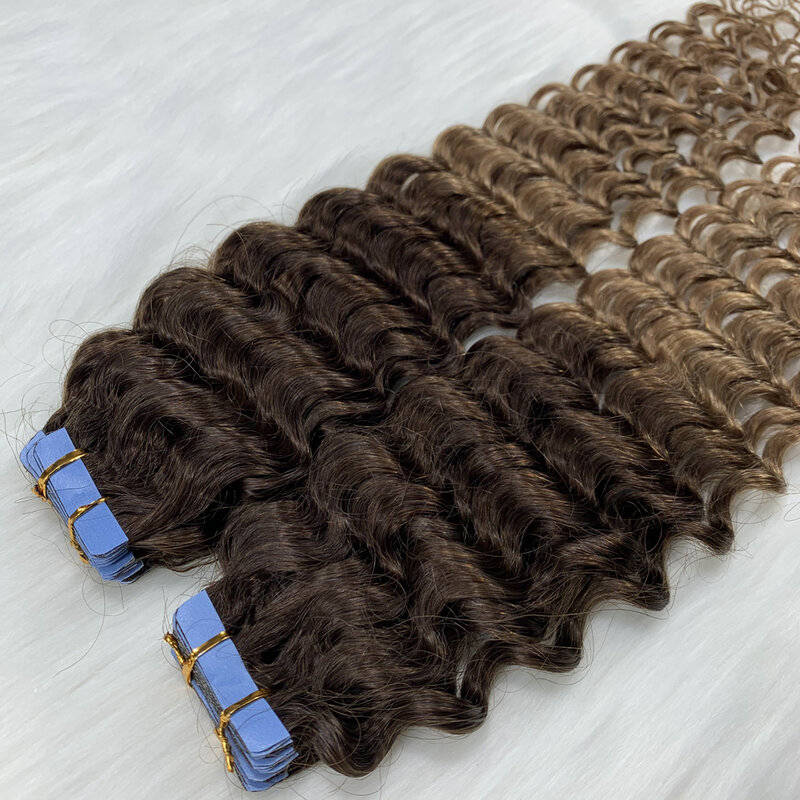 NNHAIR-fita em pacotes de cabelo encaracolado remy para mulheres, 100% extensões de cabelo humano, 18 polegadas, 40g