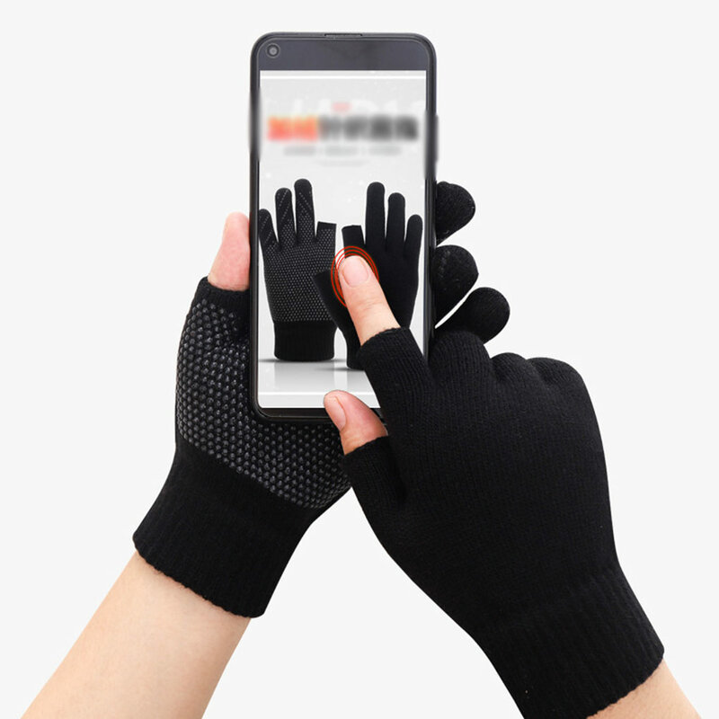 1 Pair Gloves Cycling Two-finger Warm Touchscreen Mittens Outdoor