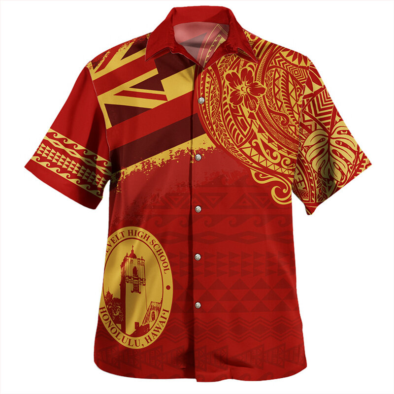 American Hawaii State National Flag Camisas para Homens, 3D Impresso, Brasão de Braço, Gráfico Camisas Curtas, Roupas Top Moda, Verão, Novo