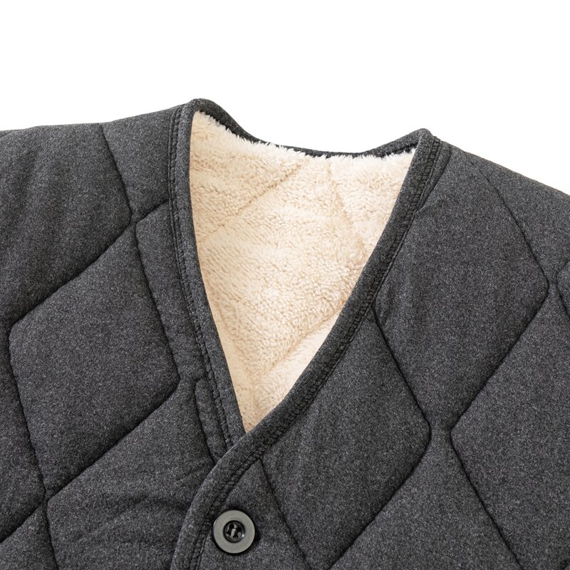 Men Cotton Padded Vest Sleeveless Jacket Fleeced Warm for Autumn Winter V Neck Solid Casual Male Fashion Clothing MJ01