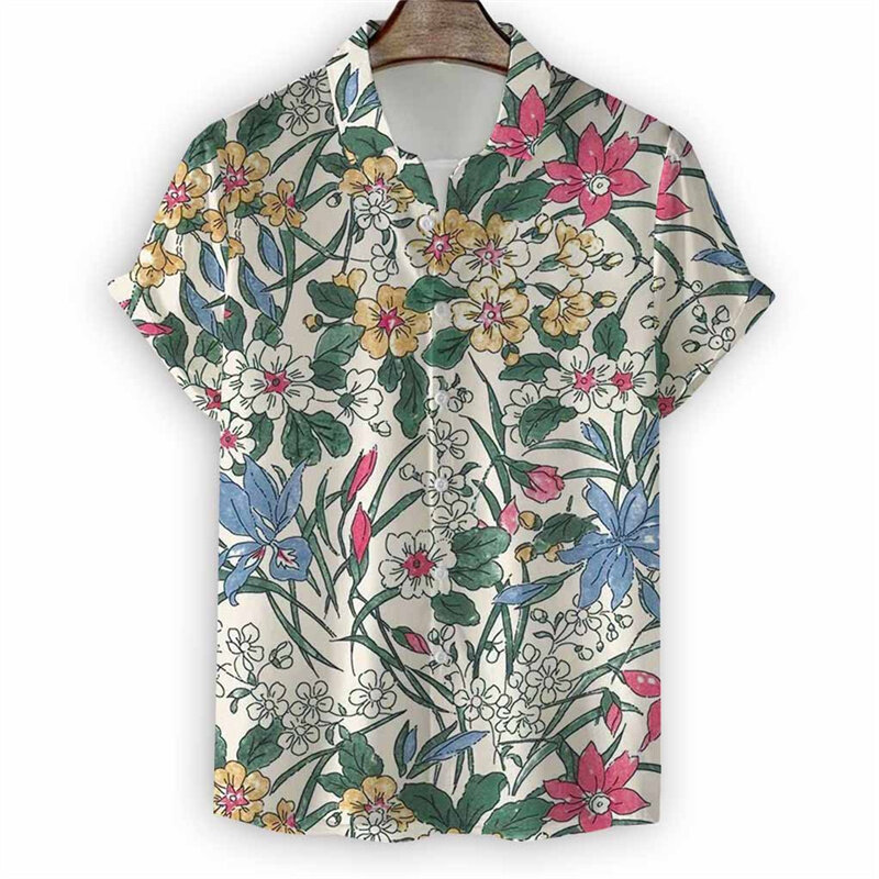قميص هاواي بزهرة عتيقة للرجال ، بلوزة بأزرار زهور مطبوعة ثلاثية الأبعاد بطية صدر ، قمم غير رسمية ، قمصان كبيرة الحجم للعطلات الصيفية في الشوارع