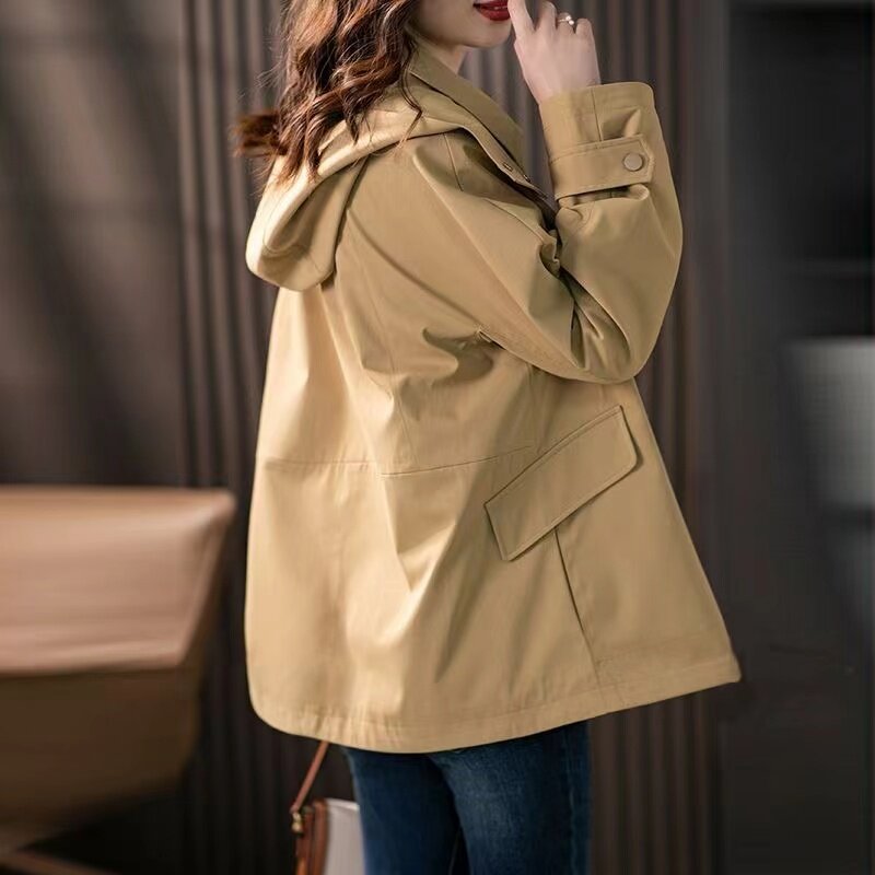 Blusão feminino de manga comprida com capuz, jaqueta casual solta, casaco que combina com tudo, outwear feminino, coreano, novo, primavera, outono, 2022