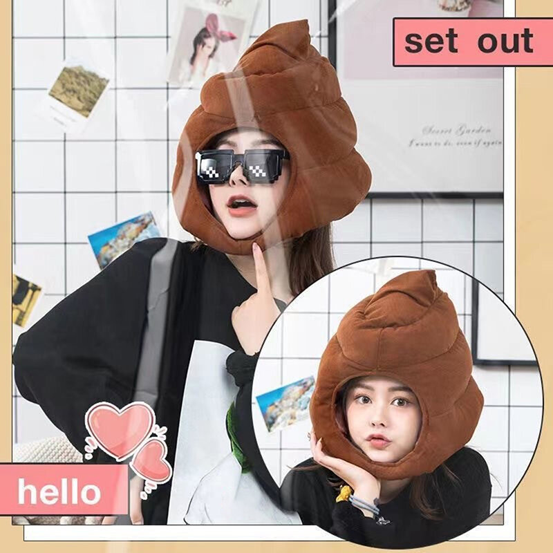 Creative Cute Shit Shape Plush Hat Stuffed Toy Funny Fake Poop Full Headgear Cap Gag Gift Cosplay Party Photo PropsCreative Cute