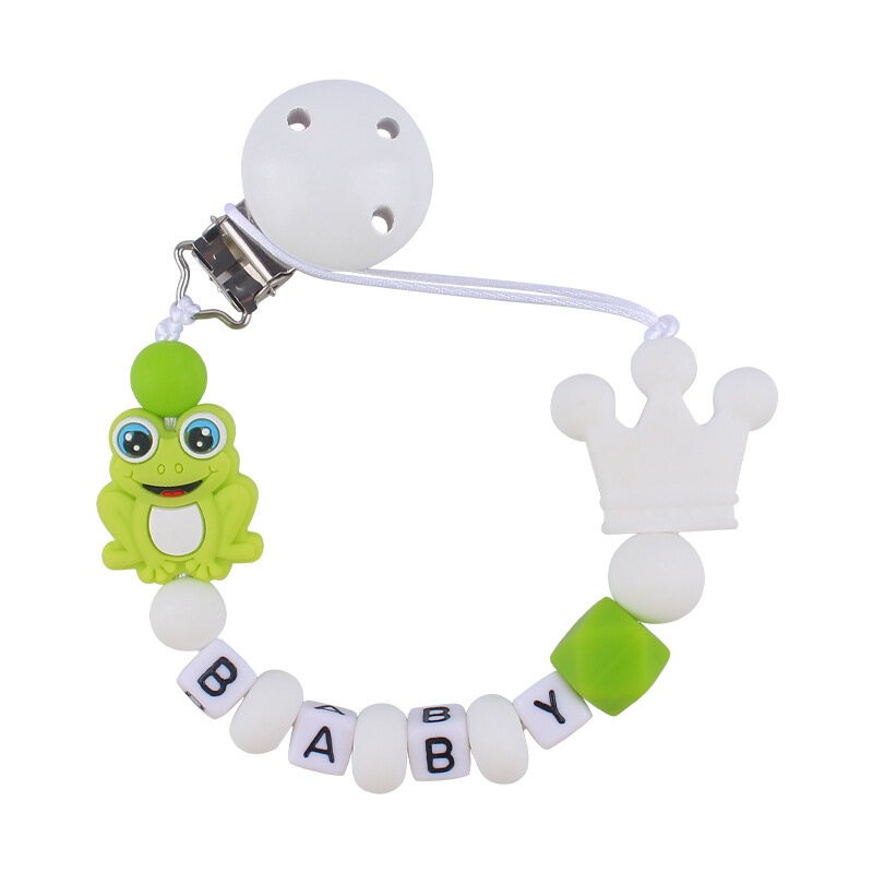 Niestandardowa nazwa angielska litera dziecięca silikonowa żaba naszyjnik z koralików klips smoczka łańcuchy gryzak smoczek dla niemowląt zabawka Kawaii prezenty