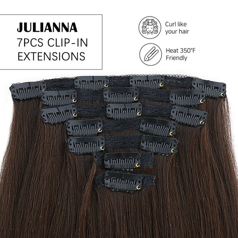 Julianna kanekalon布団クリップオンヘアエクステンション、合成毛延長、16クリップ、24 "、150g、7個