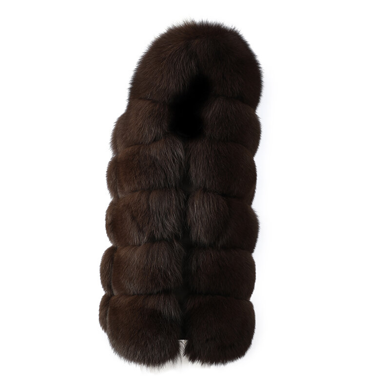 Natural Real Fox Fur Medium Length Overcoat Women's Warm Winter Jacket Vest Luxury Furry Autumn Big Size Solid Color CoatXS-10XL
