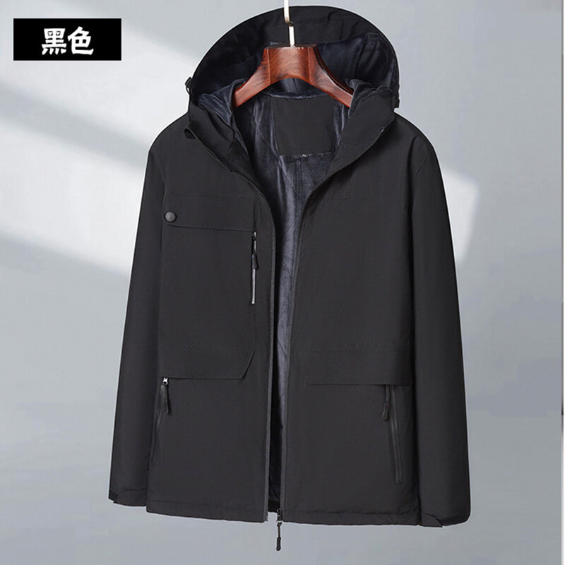 Jaket hoodie pria, jaket bisnis kasual Solid longgar bulu domba mantel luar ruangan hangat parka Plus Musim Dingin 2023