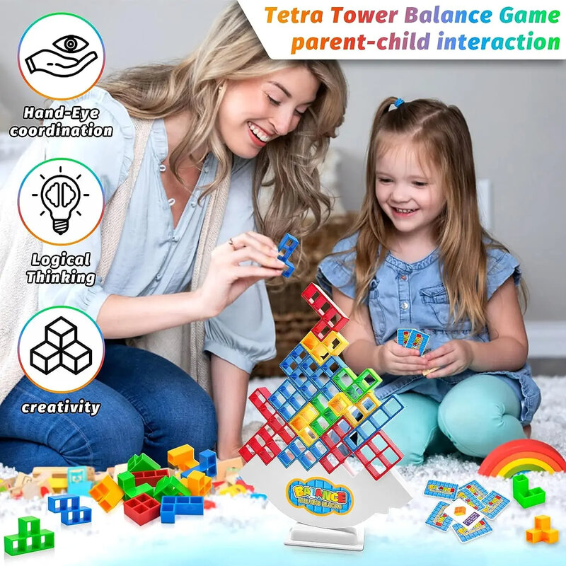 48 Stück Tetra Tower Spaß Balance Stapel Bausteine Brettspiel für Kinder Erwachsene Freunde Team Wohnheim Familien spiel Nacht und Party