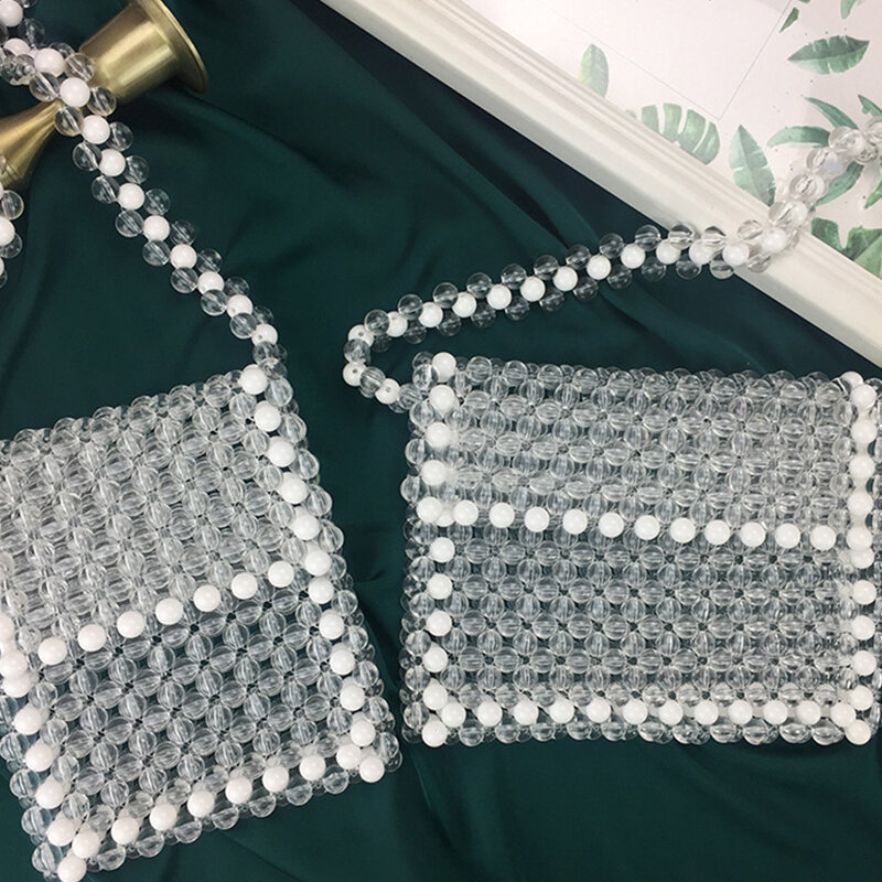 Acryl hand gewebte Perlen Hand Umhängetaschen für Frau neue Mode Kristall Perle Flip Top Damen Umhängetasche anpassbar