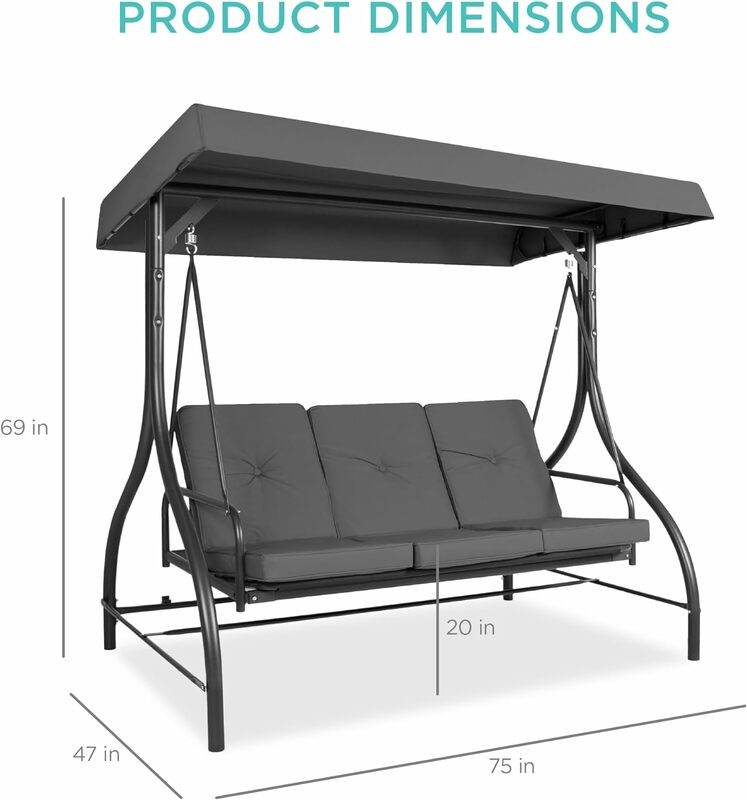 3-Seat Outdoor Large Converting Canopy Swing Glider, Patio Hammock Lounge Chair for Porch, Backyard w/Flatbed, Adjustable Shade