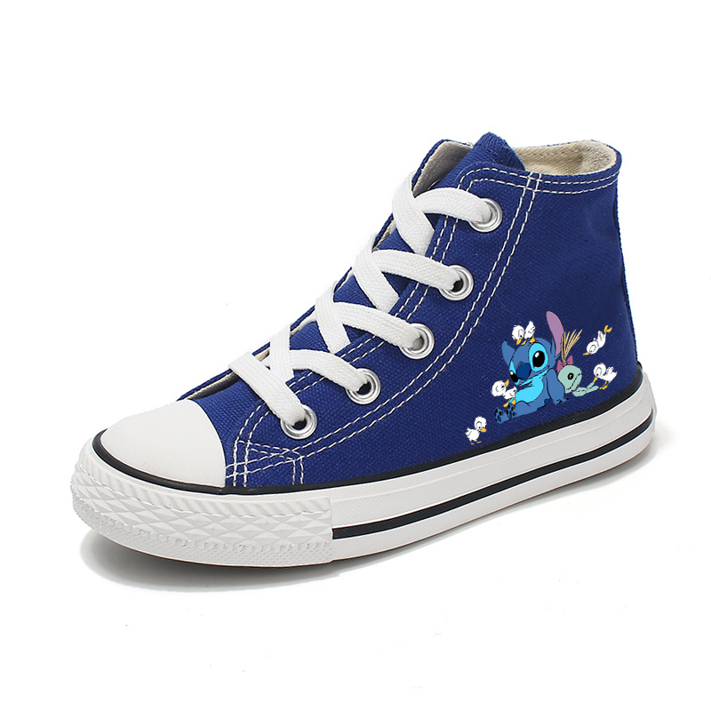 Sepatu kets anak laki-laki dan perempuan, sepatu sneakers kasual kanvas motif kartun Lilo Stitch olahraga motif mode, sepatu tenis anak laki-laki dan 1053