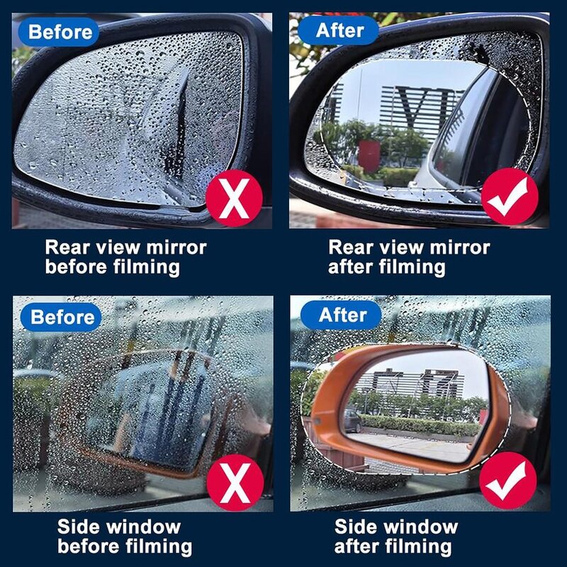 1Set (2 buah) Film Anti kabut mobil untuk kaca samping Film tahan hujan kaca samping Film Anti kabut stiker mobil tahan air