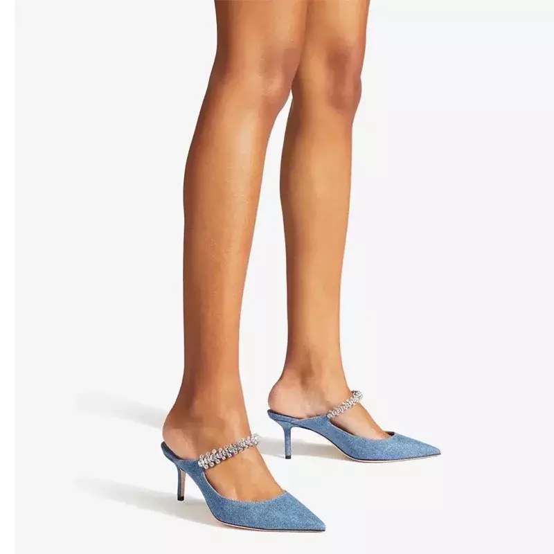 Sandal wanita hak tinggi, sandal wanita dengan berlian imitasi, baru, musim panas