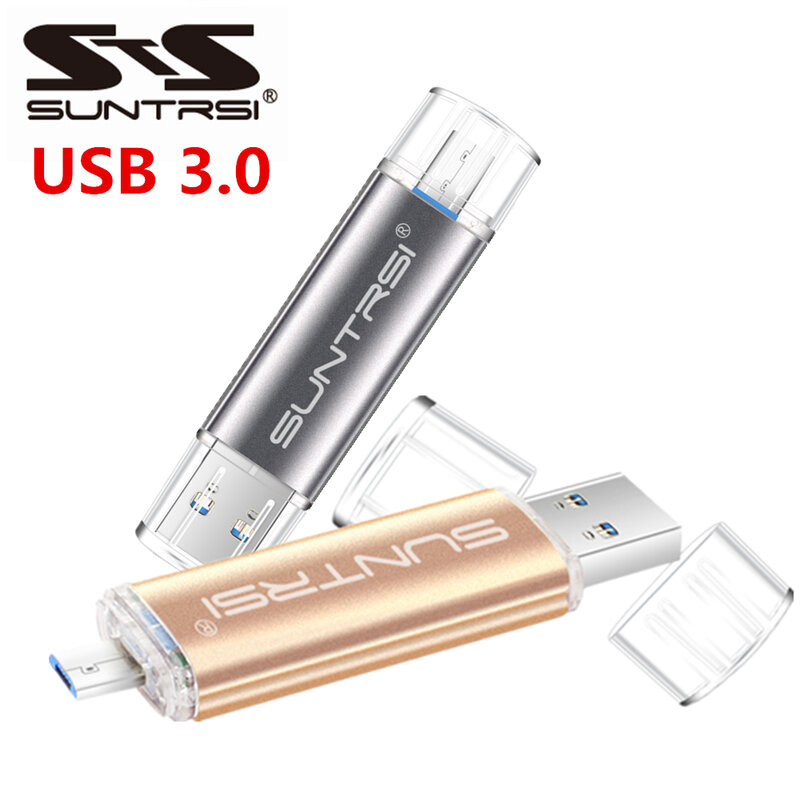 Suntrsi USB 3.0 Flash Drive OTG Pen Drive 64Gb 32Gb USB Stick 16Gb Pen Drive untuk Android Micro/PC Hadiah Bisnis