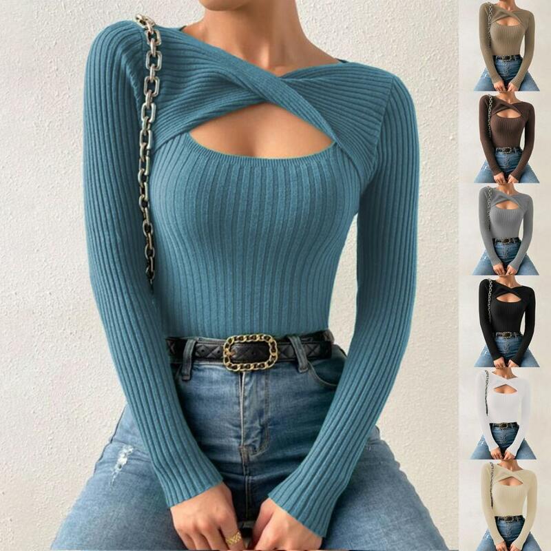 Sexy  Women Autumn Top Striped Texture Anti-pilling Spring Top Slim Fit Anti-shrink Spring Top Lady Garment