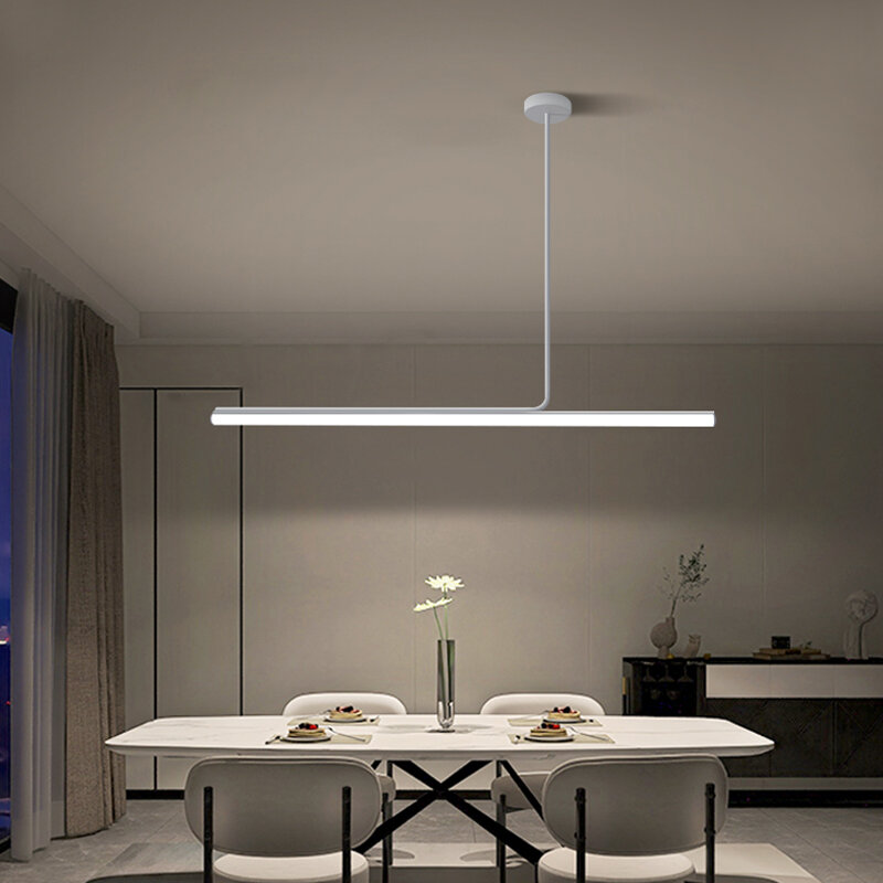 Black White Long Pendant Lamps For Dining Table 100cm 120cm Long Strip Kitchen Bar Ceiling Hanging Light Modern Minimalist Decor