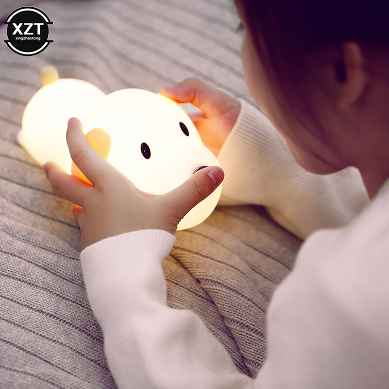USB قابلة للشحن سيليكون الكلب LED ليلة ضوء اللمس الاستشعار 2 ألوان عكس الضوء الموقت السرير جرو مصباح للأطفال الطفل لعبة هدية