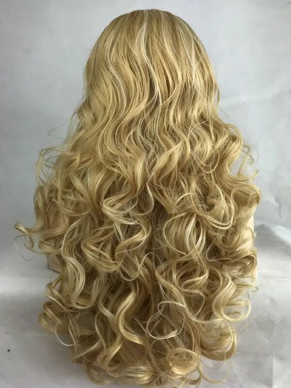 Blonde Lace Front Wigs Highlight Body Wave Colored Synthetic Wig for Women Dark Roots Cosplay Glueless Wig