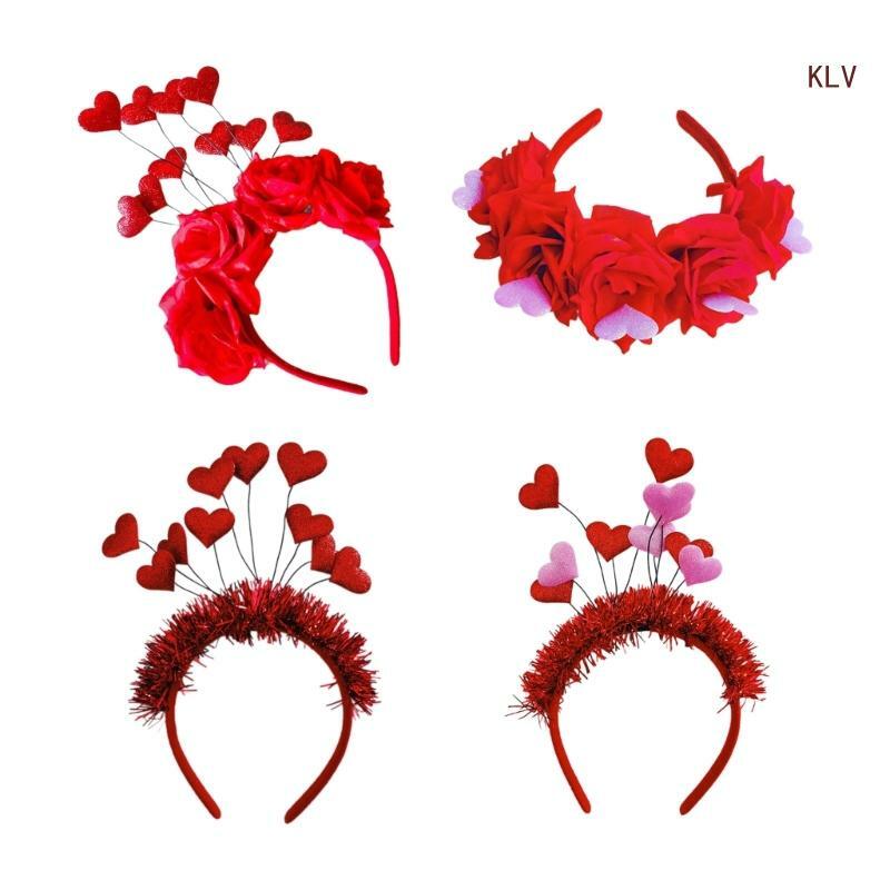 Vrouw glitter hart bloem hoofdband Valentijnsdag hoofdband voor dames die foto nemen 6XDA