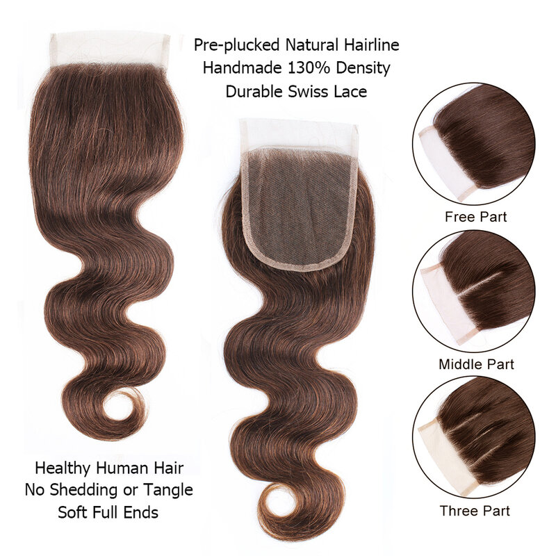 MOGUL HAIR Color 8 Ash Blonde Dark Brown Remy Human Hair Closure Indian Body Wave Hand Tied 4*4 Lace Closure Free Middle Part