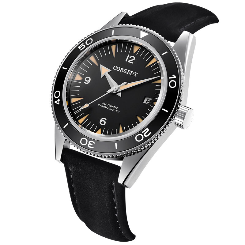 Corgeut neue 41mm Männer Business Luxus uhr nh35 automatische mechanische Saphirglas Herren Glow Uhren wasserdichte Rindsleder Reloj