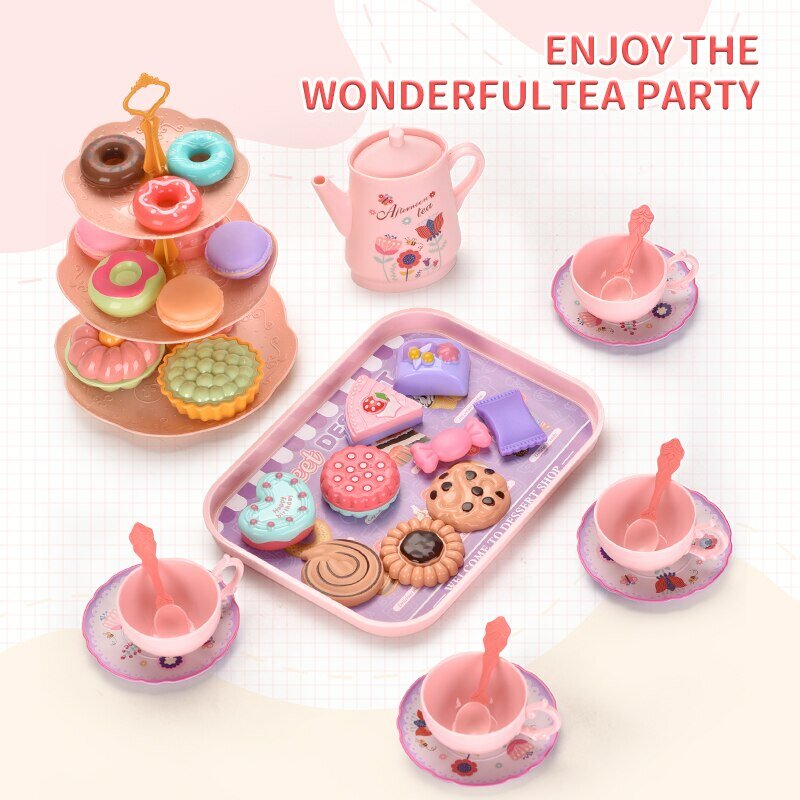 Toy Tea Party Set para meninas, Pretend Play Snack Toy, Toddler Afternoon Tea Sets, Crianças