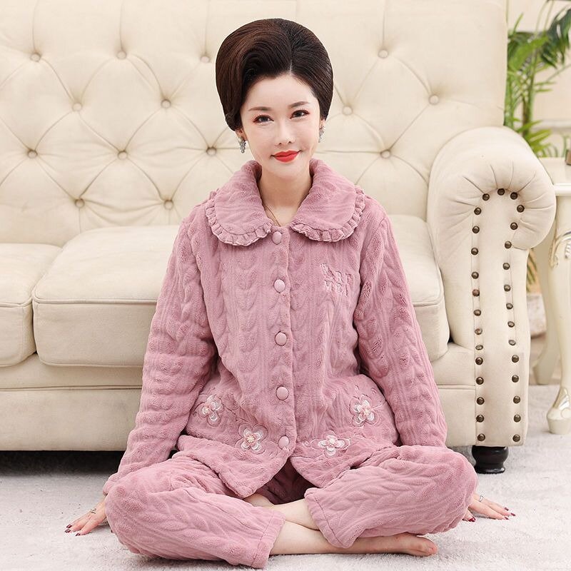 Pijama de lana de Coral para mujer, ropa de dormir gruesa para ancianos de mediana edad, conjunto cálido de talla grande, otoño e invierno, 2023