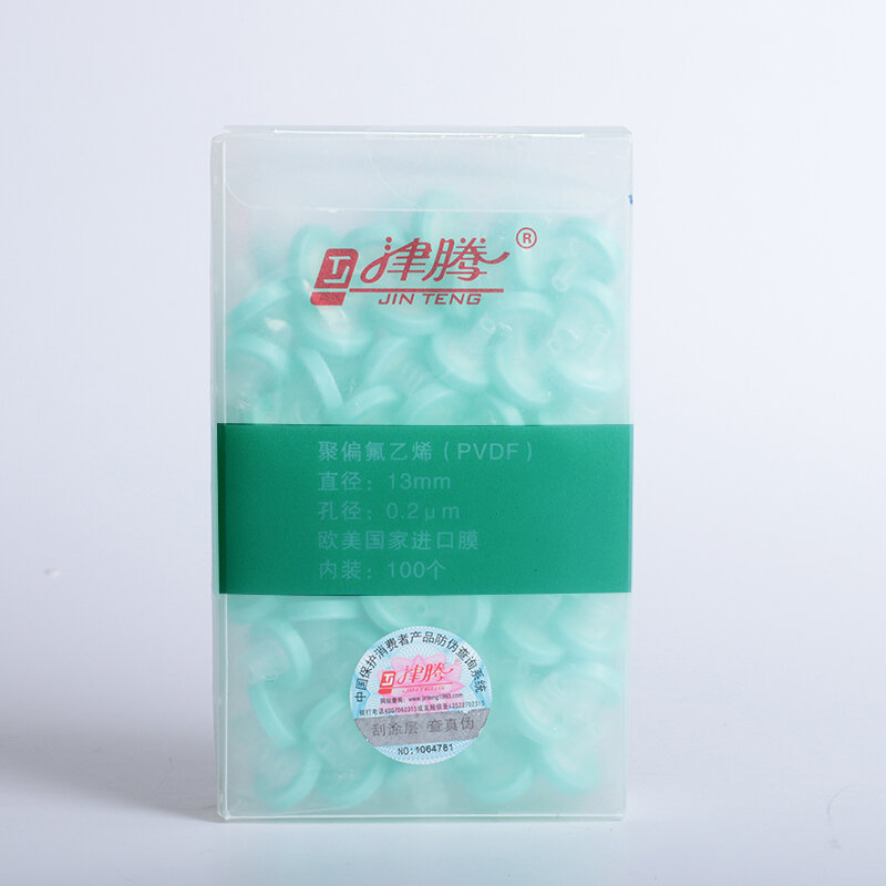 Filtro de jeringa PVDF, membrana microporosa 0.2um/0.45um, filtración de aguja, laboratorio, 13mm, 25mm, 100 unids/lote por bolsa