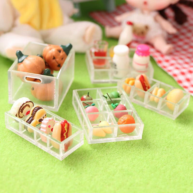 Mini boîte de rangement pour maison de poupée 1:12, 4/6 grilles, boîte à cosmétiques, modèle en treillis, décor de scène de poupée jouet