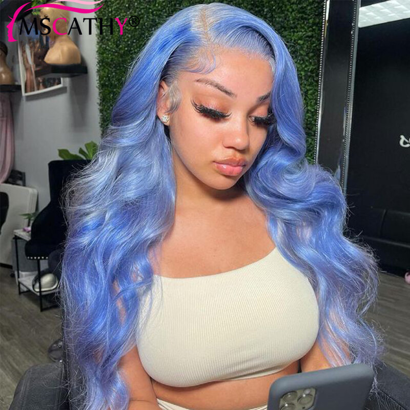 Wig depan renda gelombang tubuh untuk wanita rambut manusia danau biru menutupi garis rambut Wig renda transparan 13x4 HD rambut palsu Remy Brasil