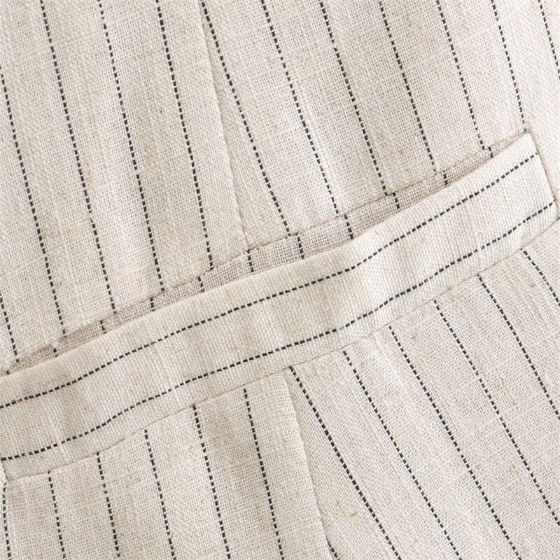 KEYANKETIAN rompi wanita kain Linen katun, rompi setengah panjang ramping leher O, kancing sebaris Korea bergaris-garis vertikal 2024